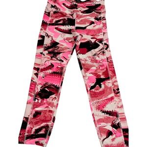 Under Armour HeatGear Compression Leggings Pink Camo Athletic Workout Womens LG